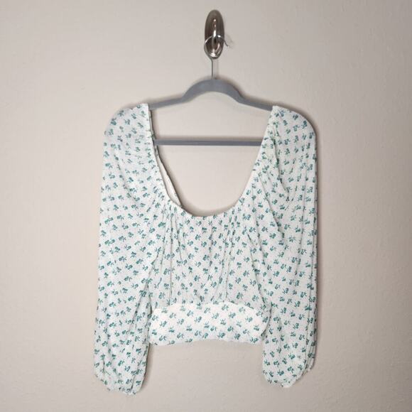 Free People Size Small Sweetie Pie Blouse Teal & Blue Floral Print Top - Picture 8 of 11